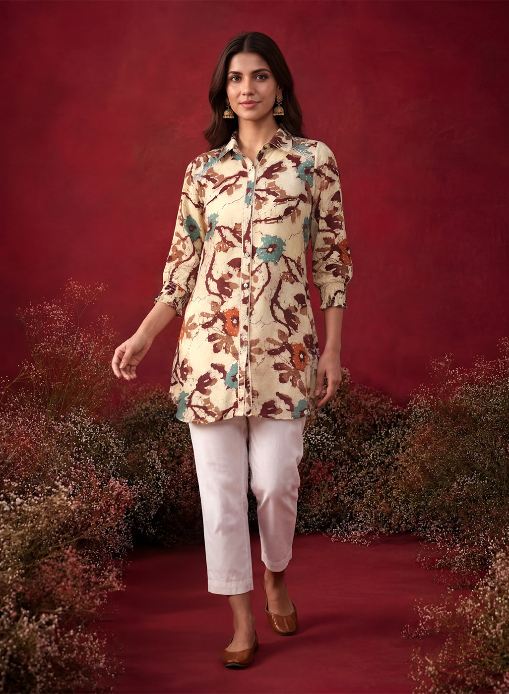 Wine All Over Printed Crepe Shirt