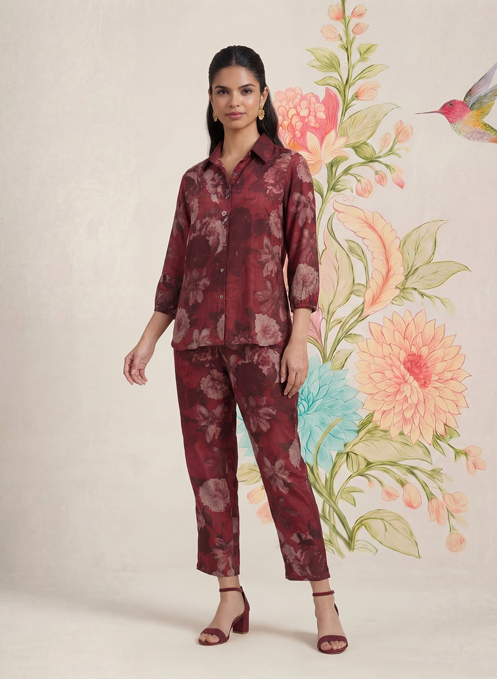 Hena Maroon Printed Co-ord Set
