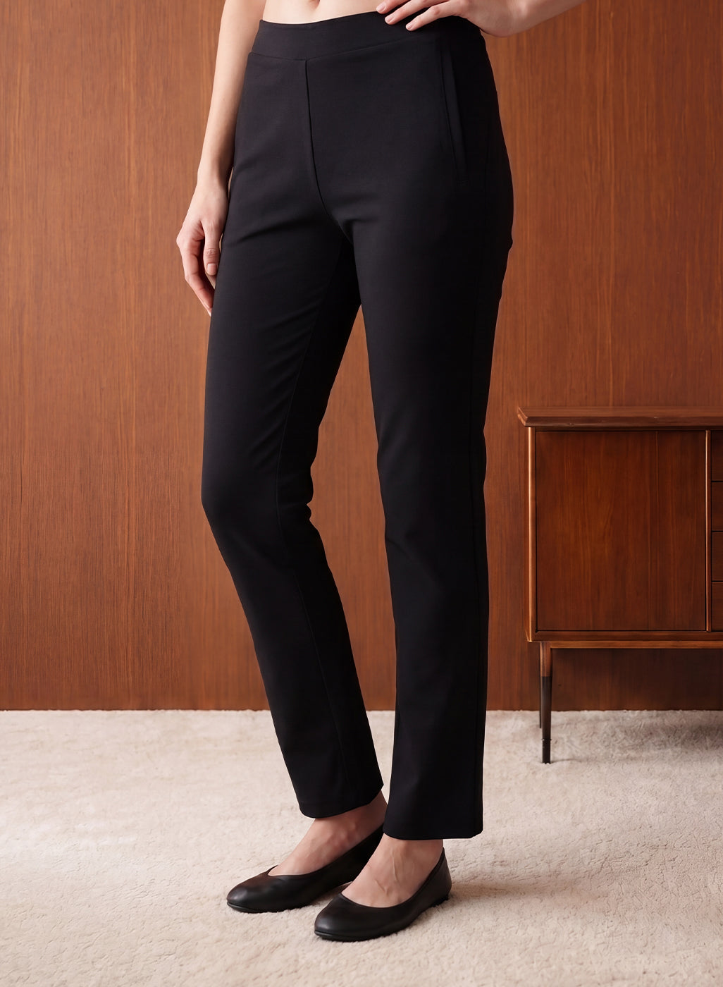 Roma Black Cotton Straight Fit Pant