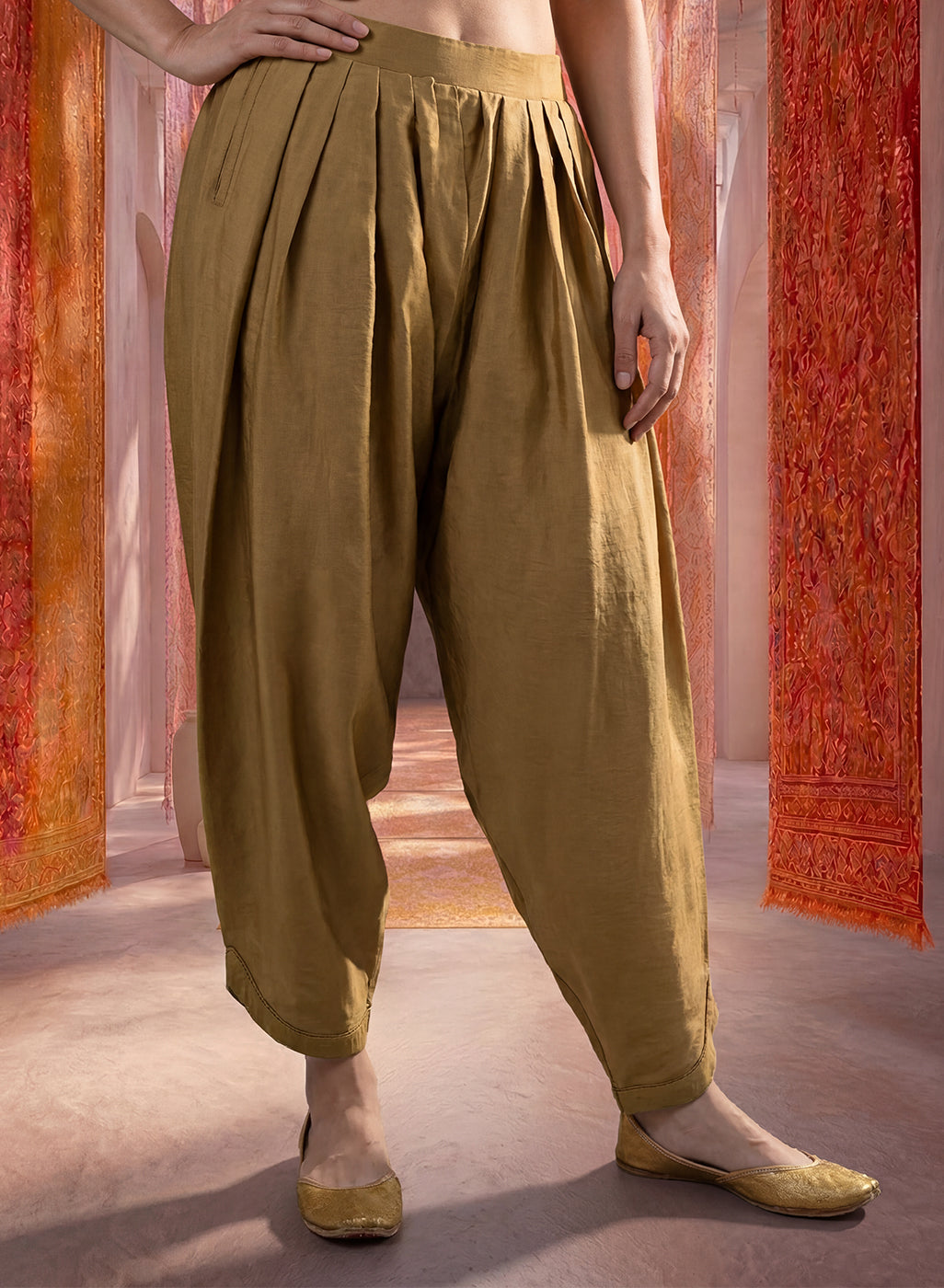 Beige Satin Relaxed Fit Salwar