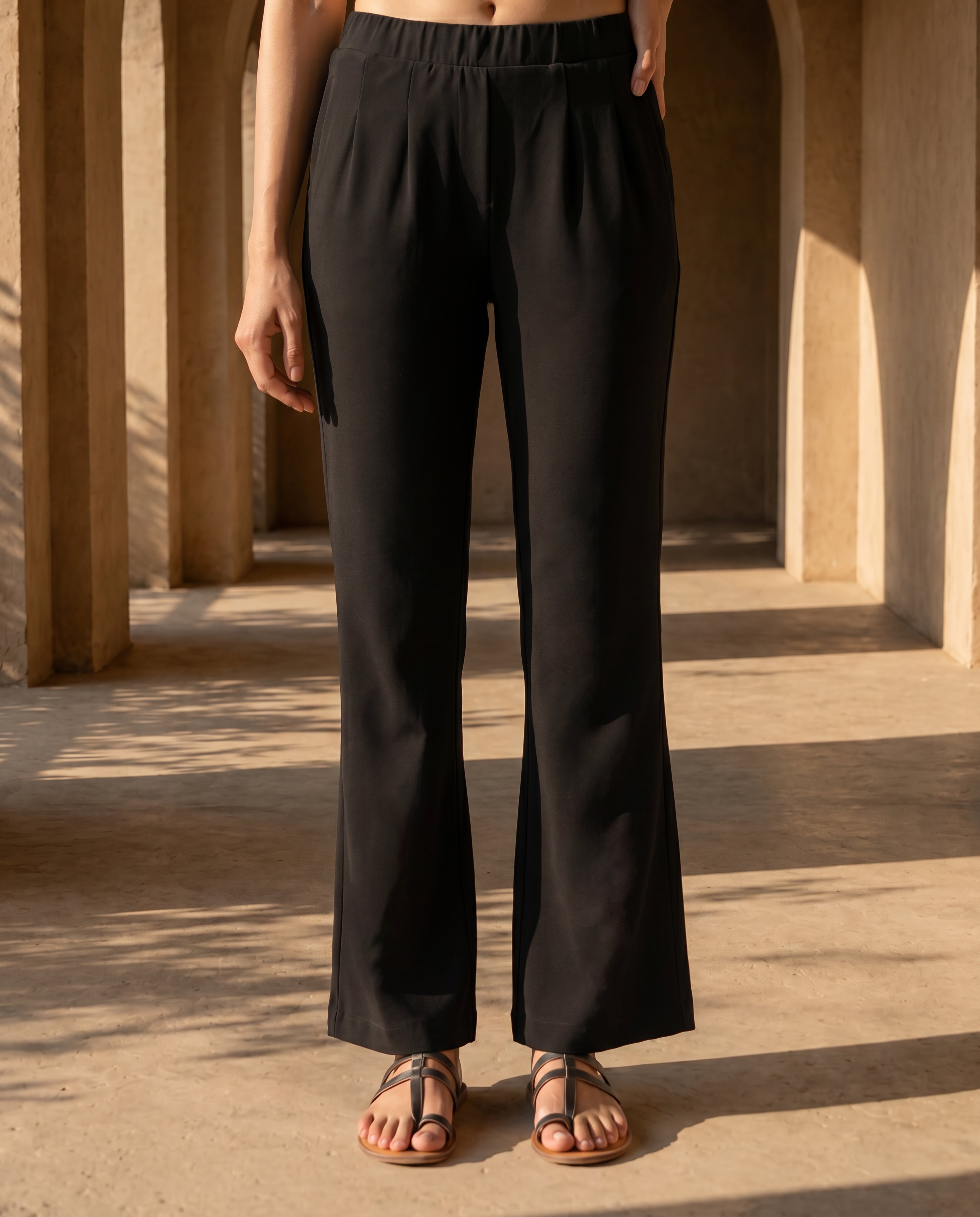 Black Roma Cotton Bootcut Pants