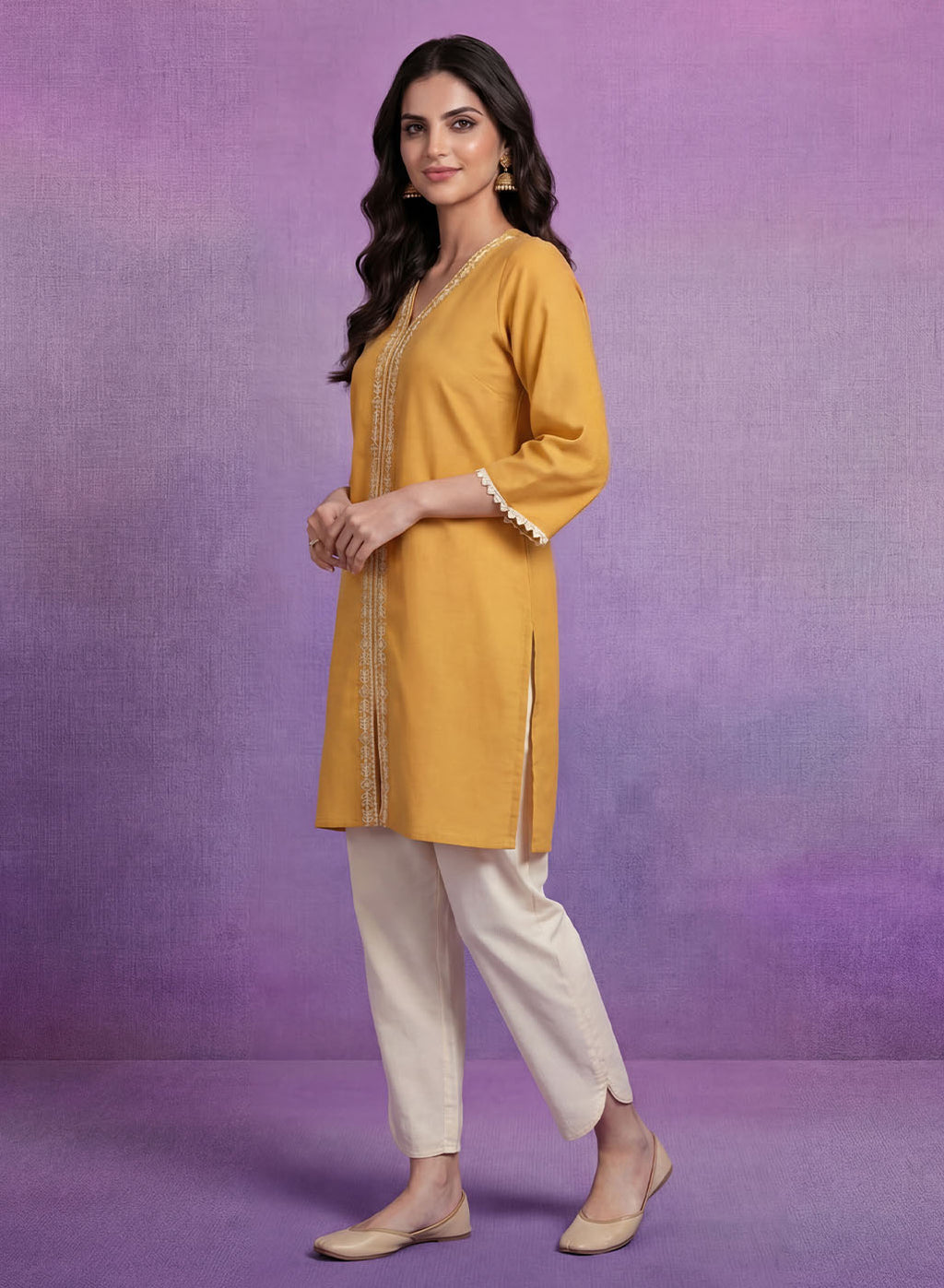 Yellow Embroidered Straight Kurta Set