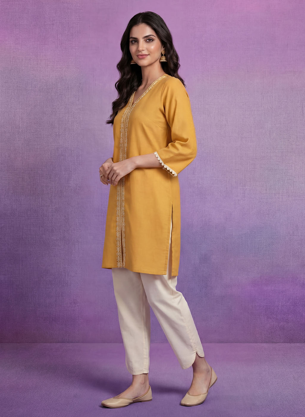 Yellow Embroidered Straight Kurta Set