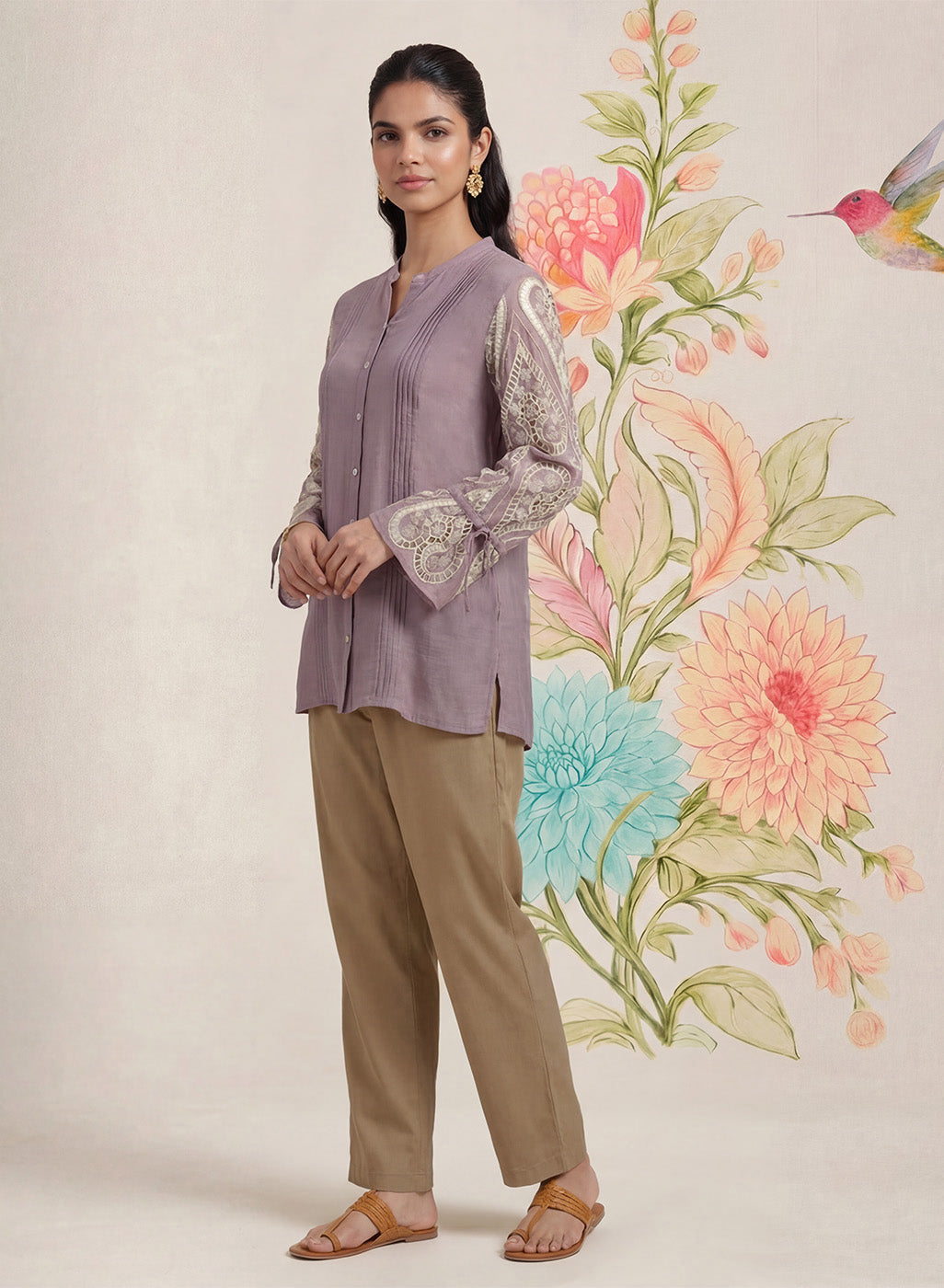 Taal Lavender Embroidered Shirt