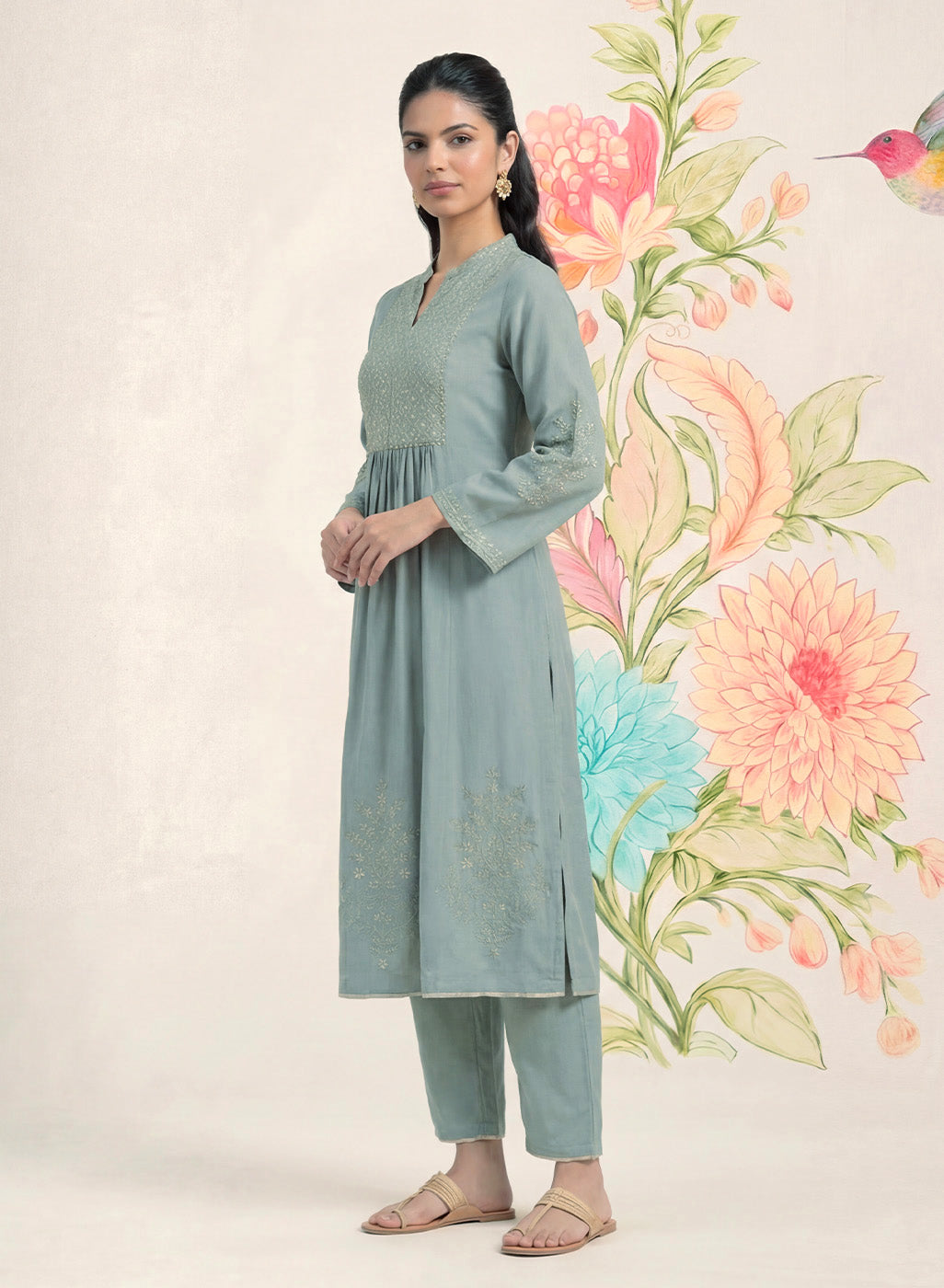 Malang Green Embroidered A-line Kurta Set