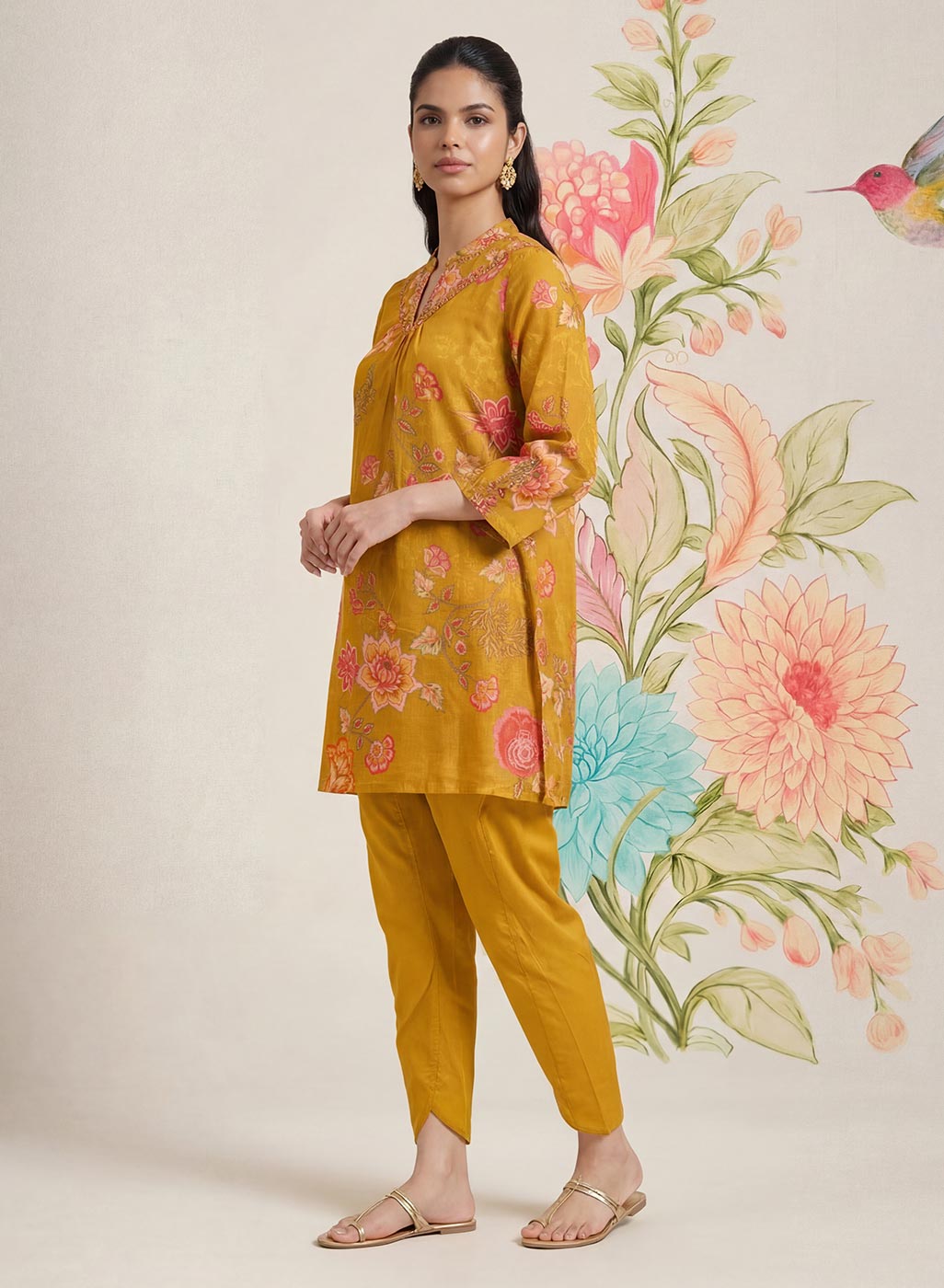 Chandrika Mustard Floral Printed Cotton Co-ord Set