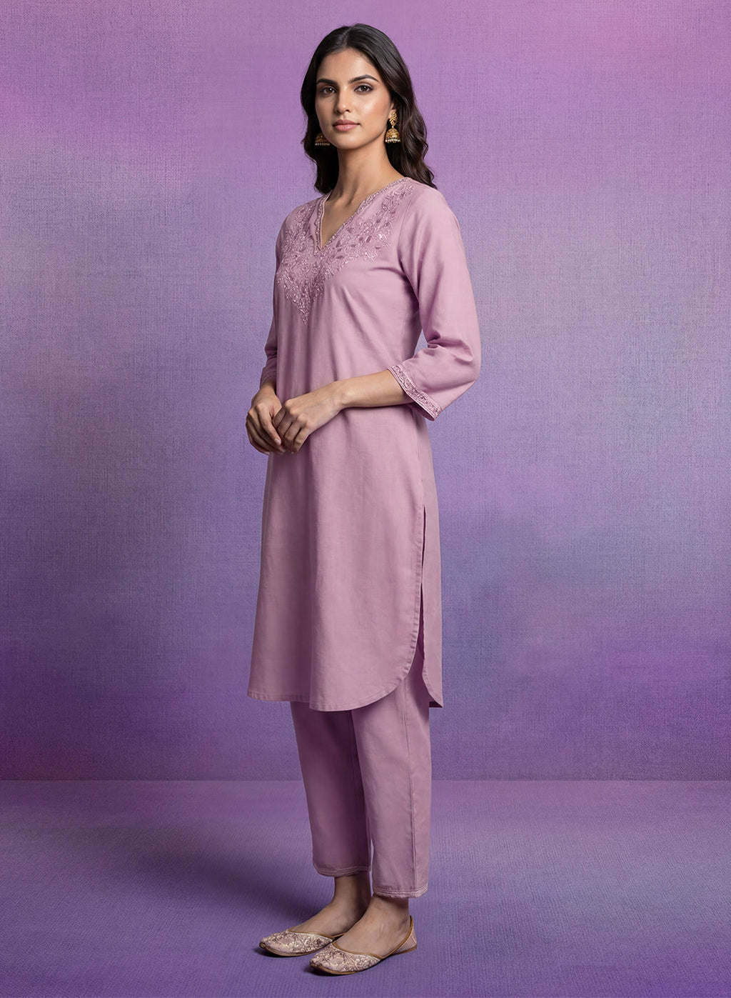 Pink Embroidered Straight Kurta Set