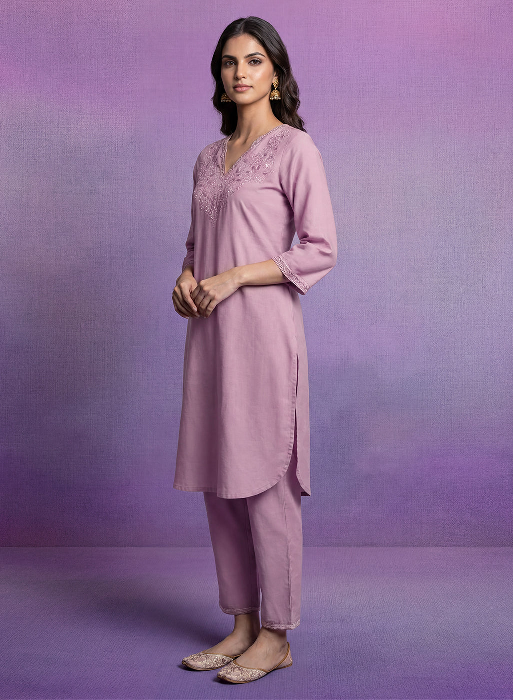 Pink Embroidered Straight Kurta Set