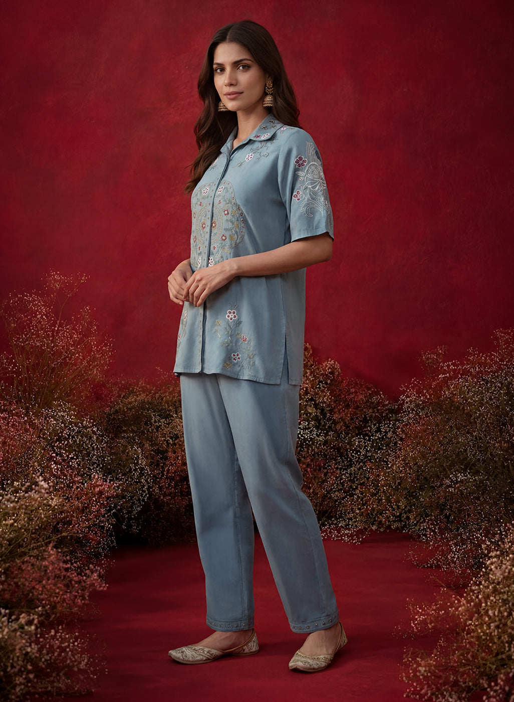 Spa Embroidered Chanderi Regular Co-ord Set