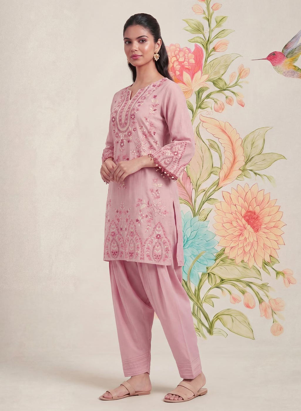 Amoli Light Pink Embroidered Kurta Set