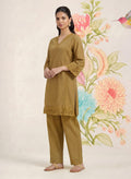 Shayeri Olive Embroidered A-line Kurta Set