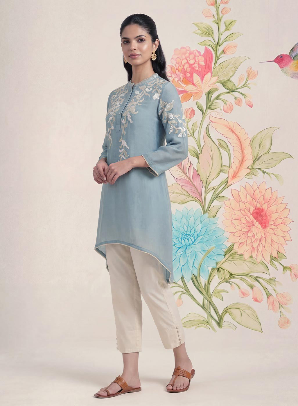 Intira Blue Embroidered A-line Kurta