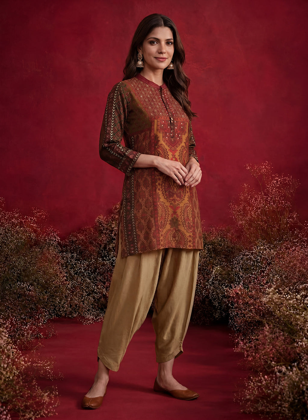 Orabella Olive Printed Shantoon Tunic
