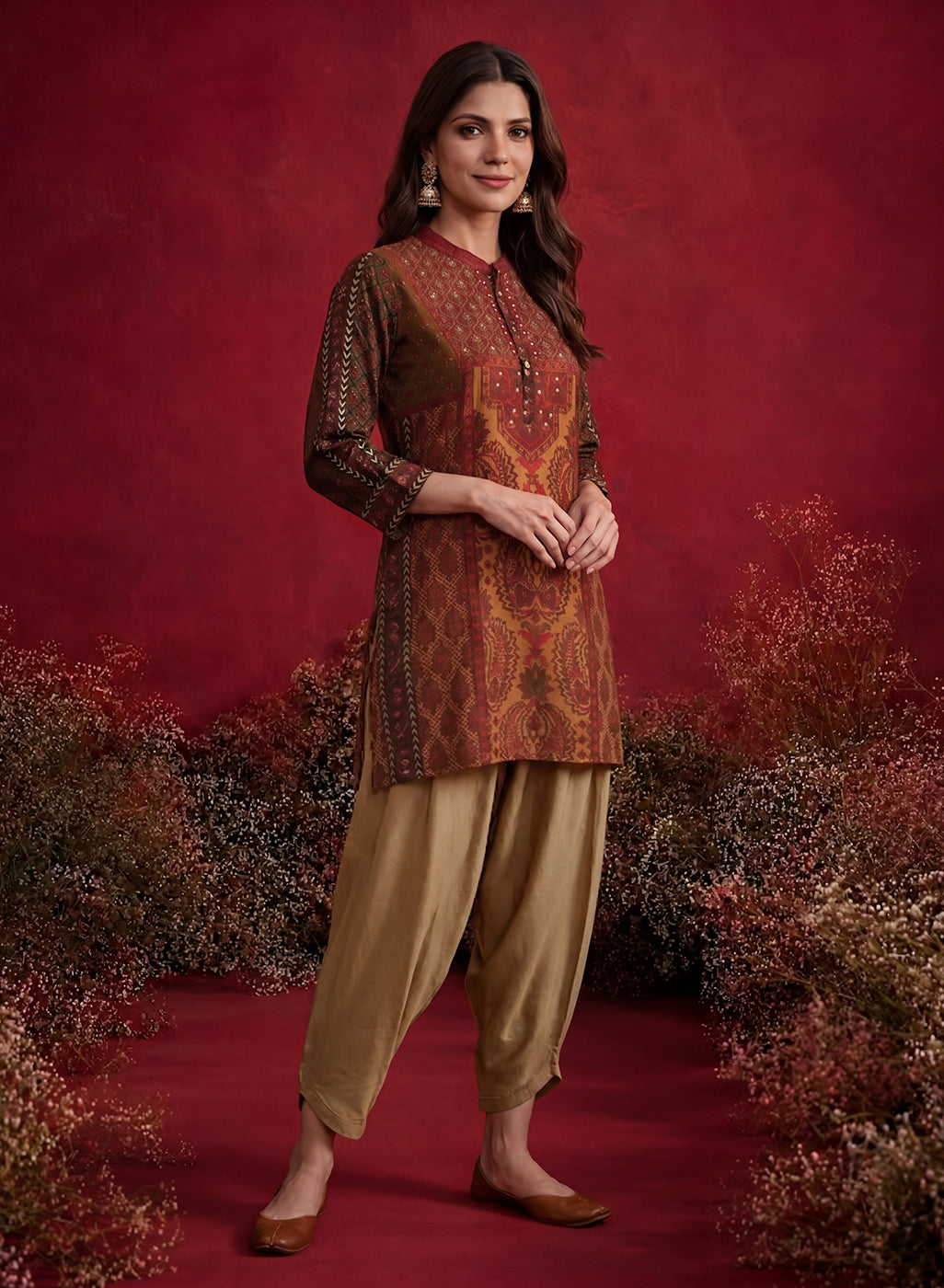Orabella Olive Printed Shantoon Tunic
