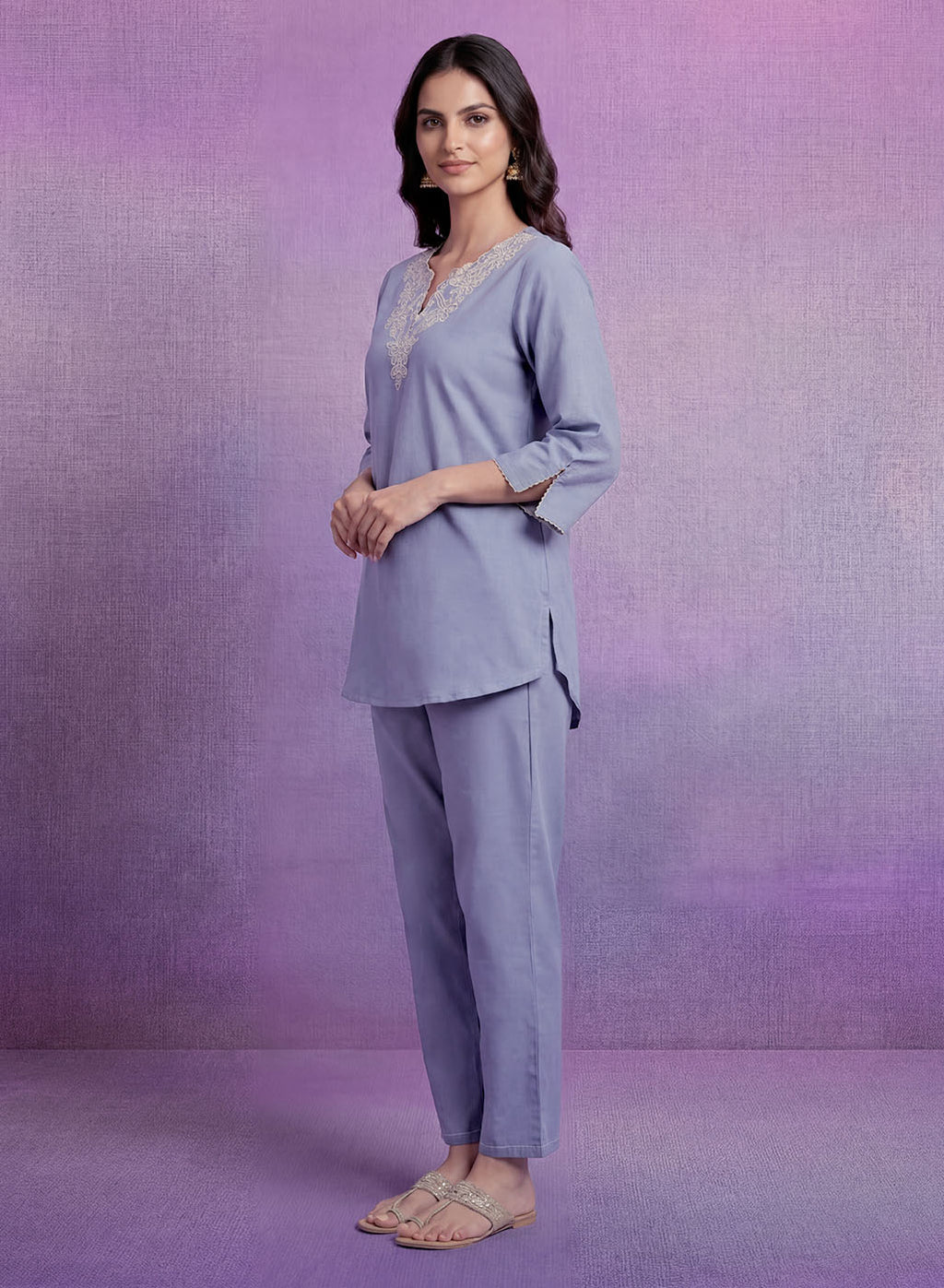 Blue Embroidered Co-ord Set