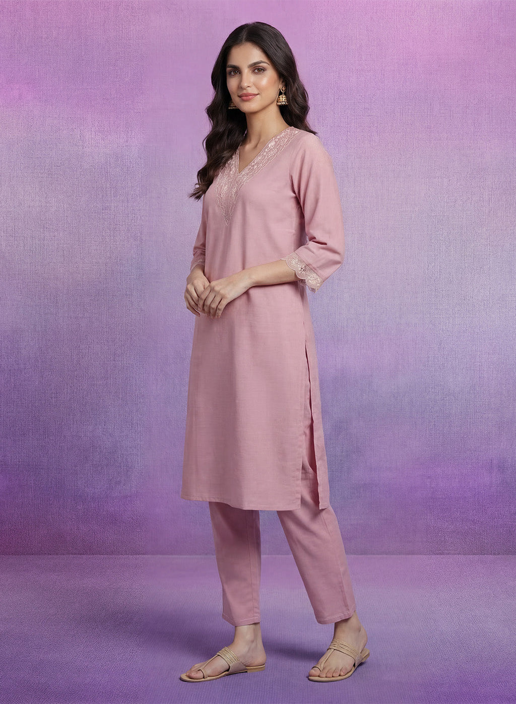 Pink mbroidered Suit Set with Dupatta
