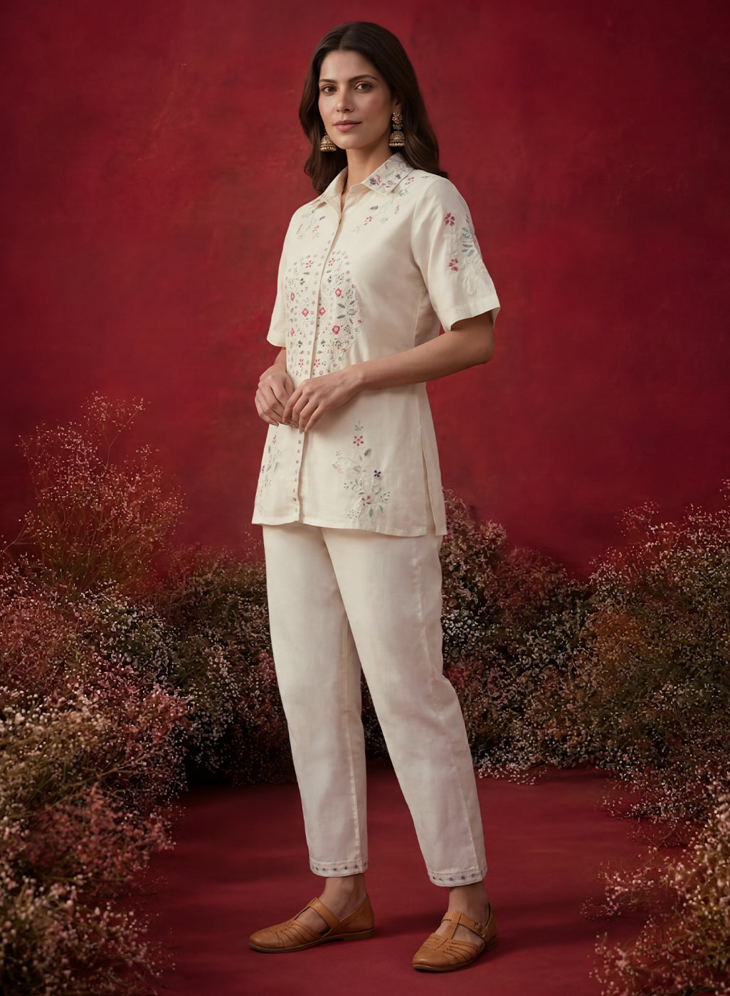 Ivory Embroidered Chanderi Regular Co-ord Set