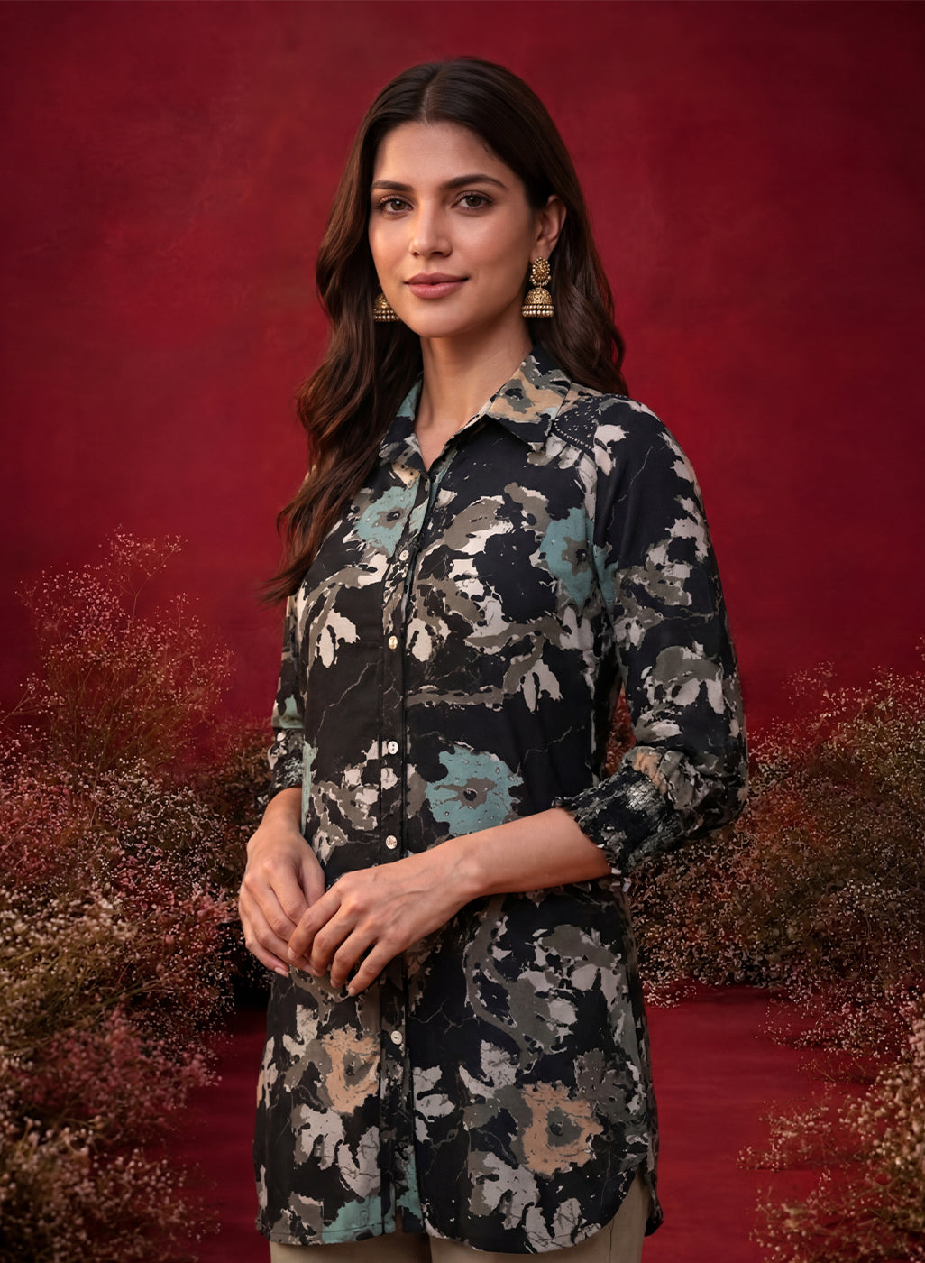 Black All Over Printed Crepe Shirt