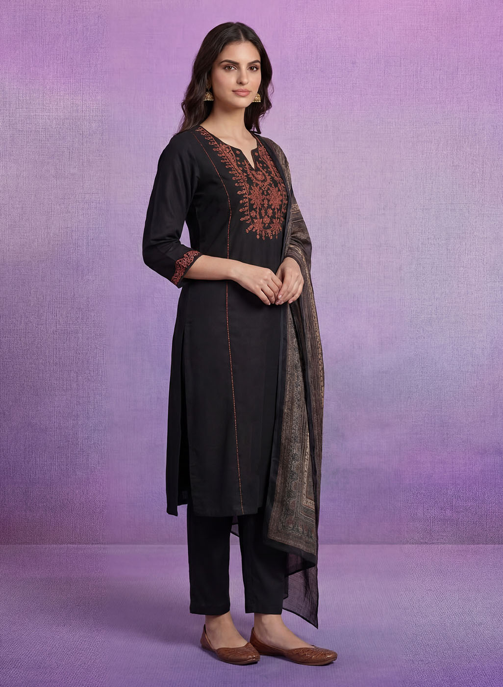 Black Embroidered Suit Set with Dupatta
