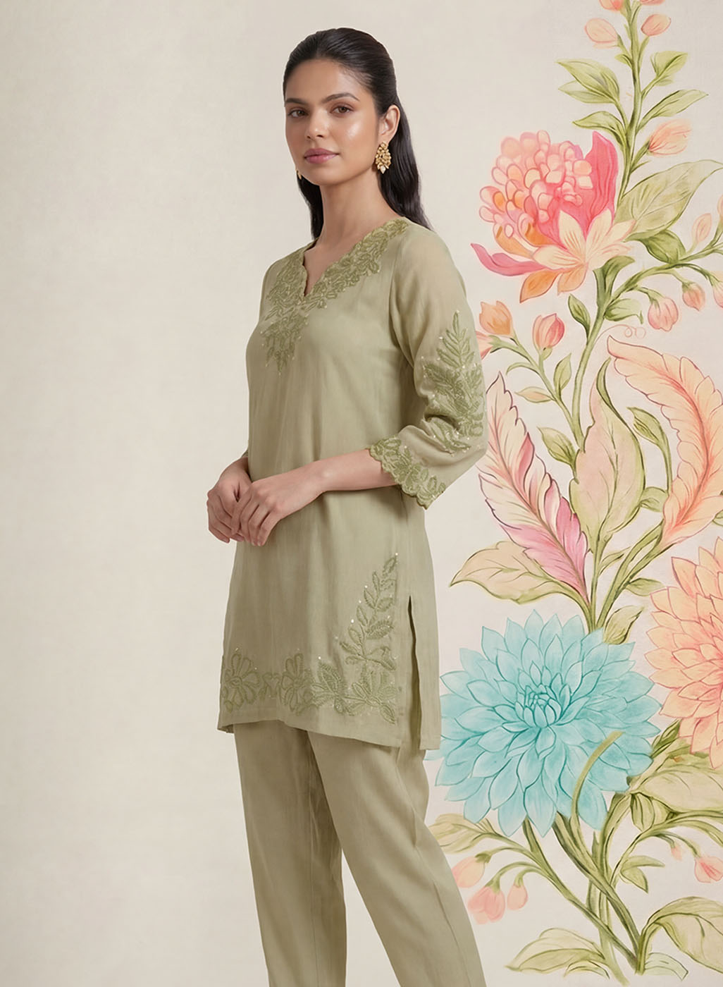 Vaadi Green Embroidered Co-ord Set