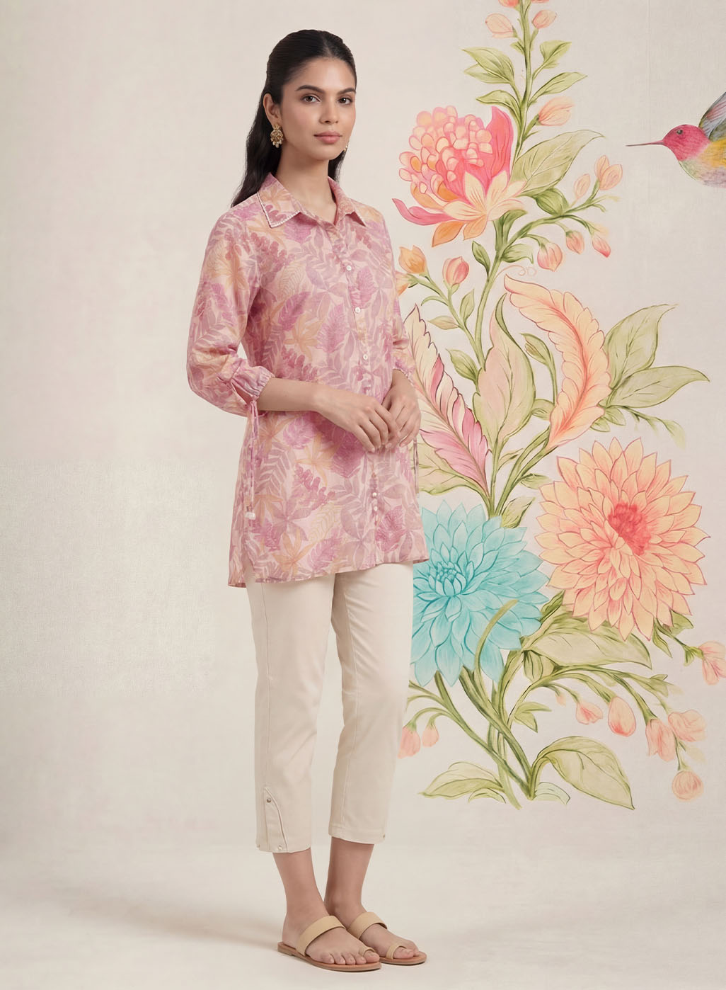 Aro Peach Floral Printed Shirt