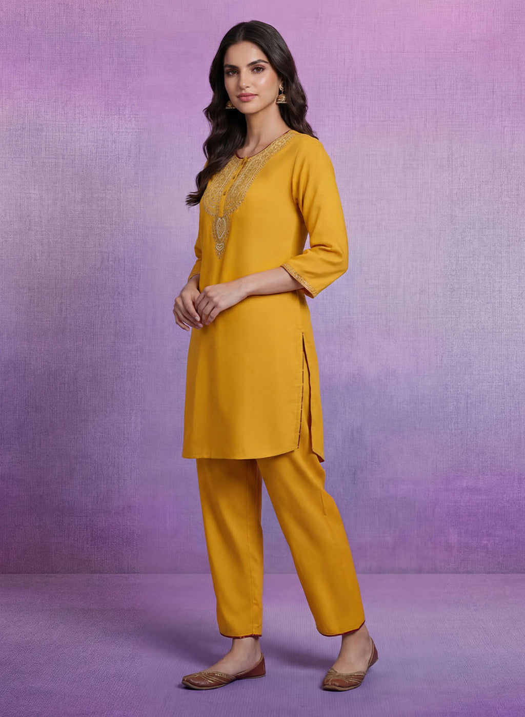 Yellow Embroidered Suit Set with Dupatta