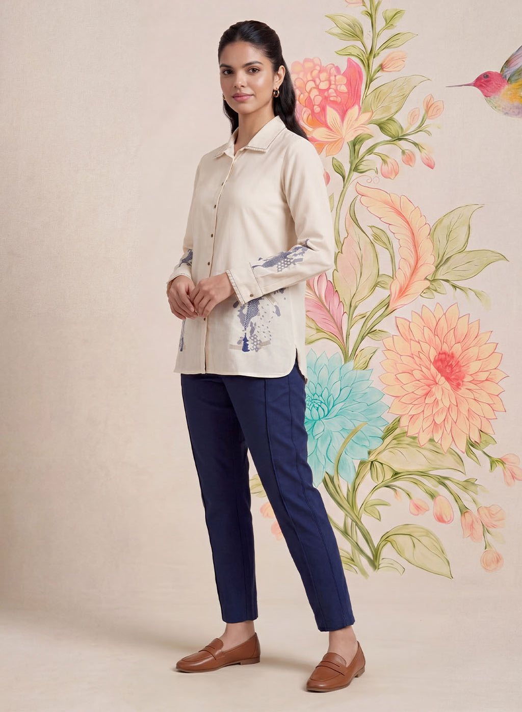 Sakhi Ivory Embroidered Shirt