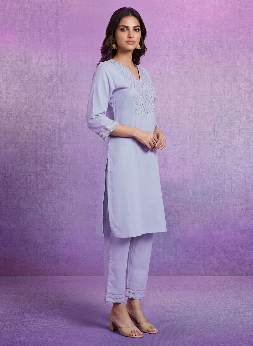 Spa Cotton Blend Embroidered Kurta Set