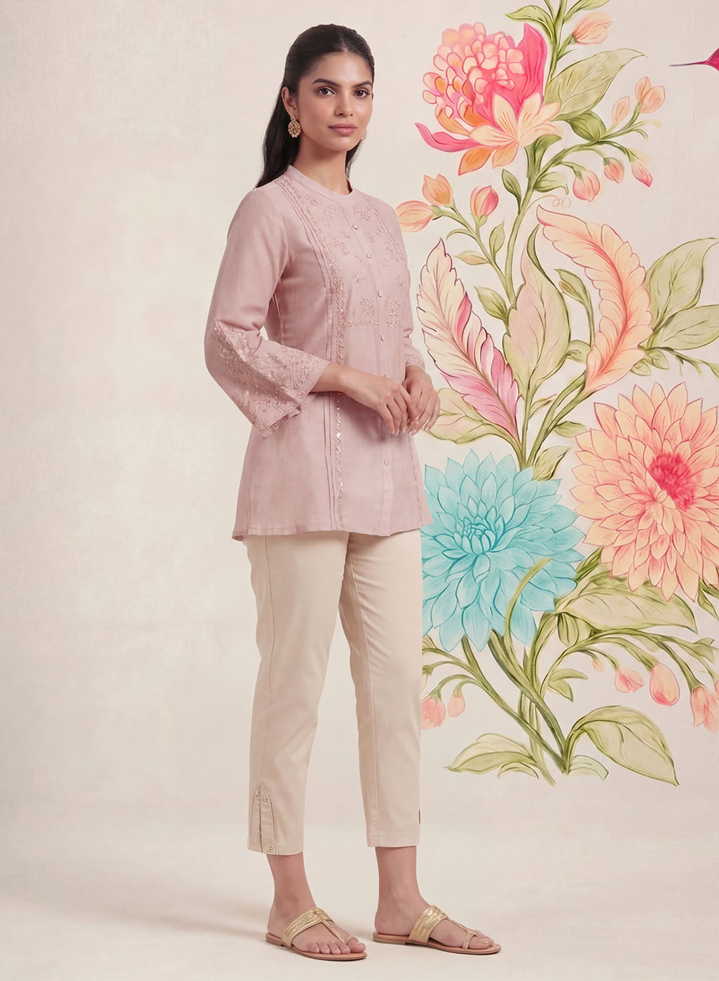Tiri Baby Pink Monochrome Embroidered Shirt