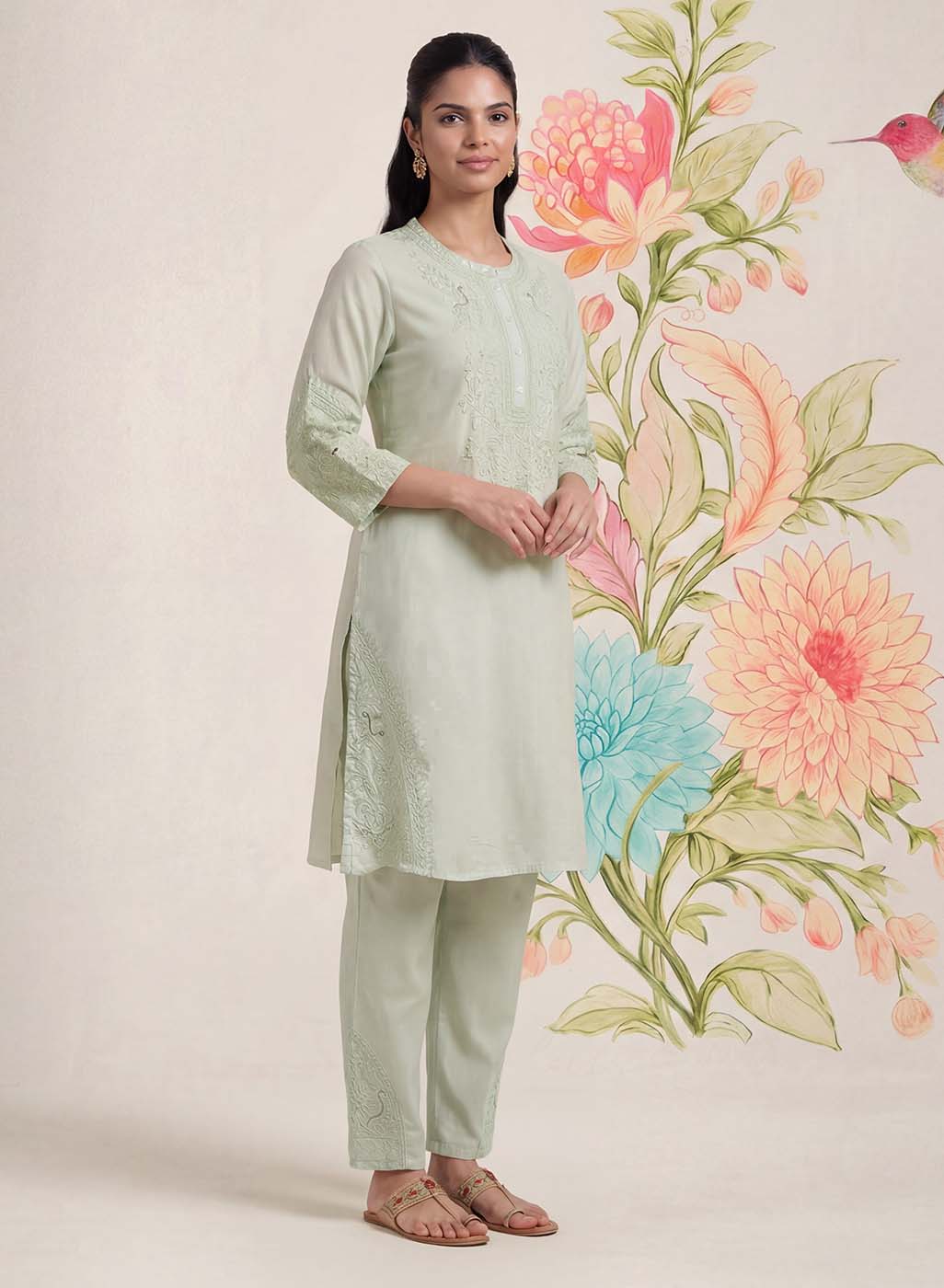 Suroor Mint Green Embroidered Chanderi Kurta Set