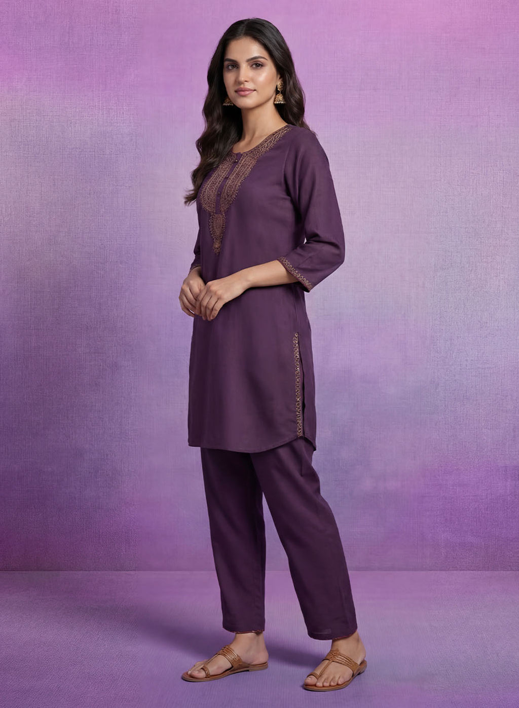 Purple Embroidered Suit Set and Dupatta