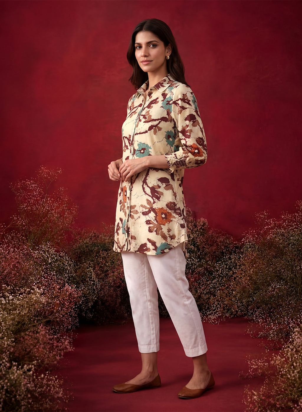 Wine All Over Printed Crepe Shirt