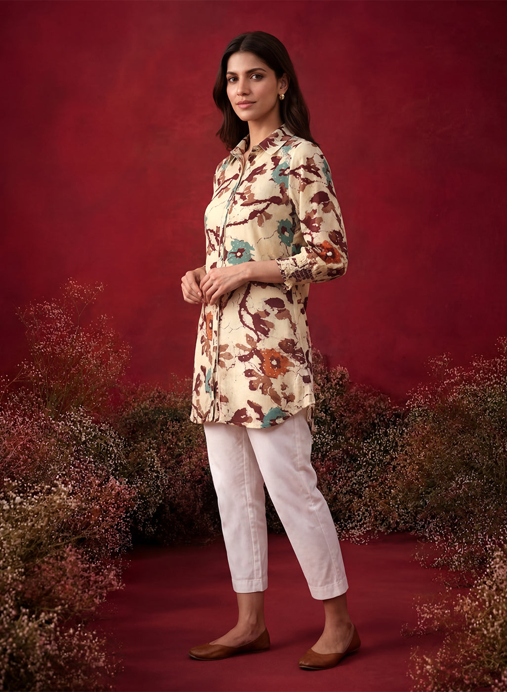 Wine All Over Printed Crepe Shirt