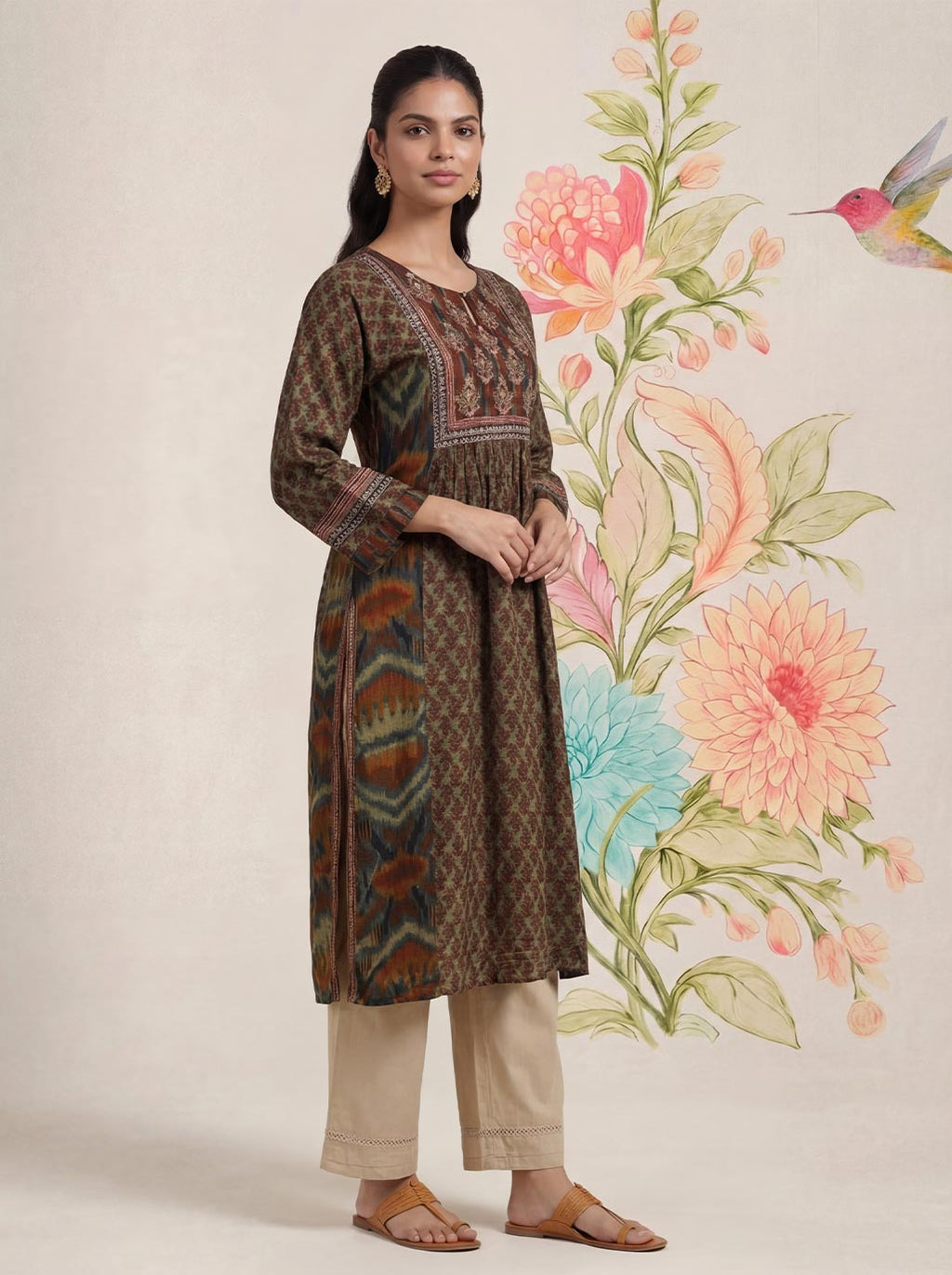 Mehrang Maroon Printed A-line Kurta