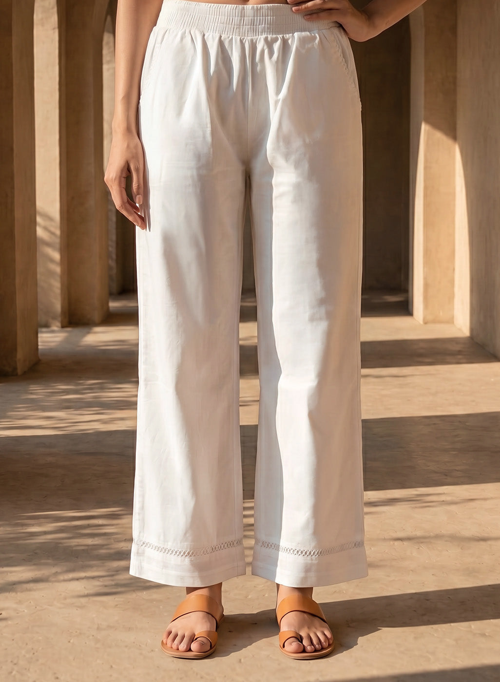 White Linen Blend Daily Wear Palazzos