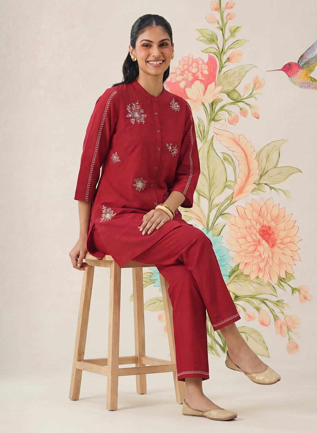 Chavi Red Embroidered Co-ord Set
