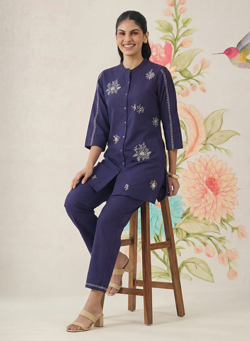 Chavi Navy Embroidered Co-ord Set