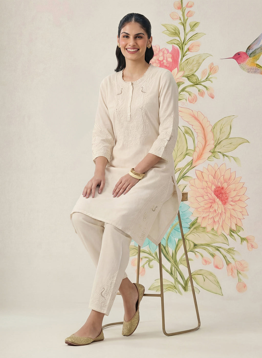 Suroor Ivory Embroidered Chanderi Kurta Set