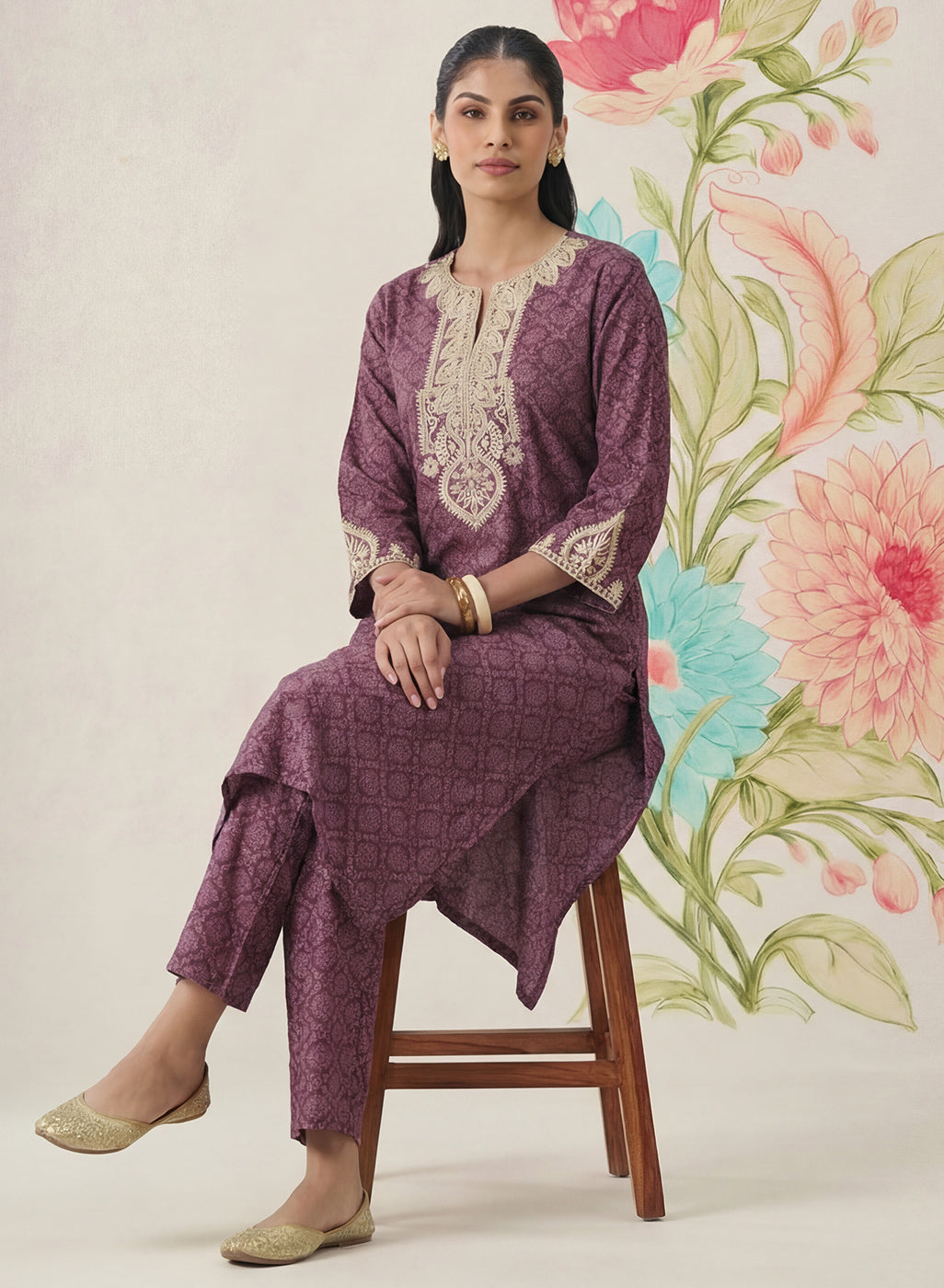 Pihu Purple Cotton Blend Printed Kurta set