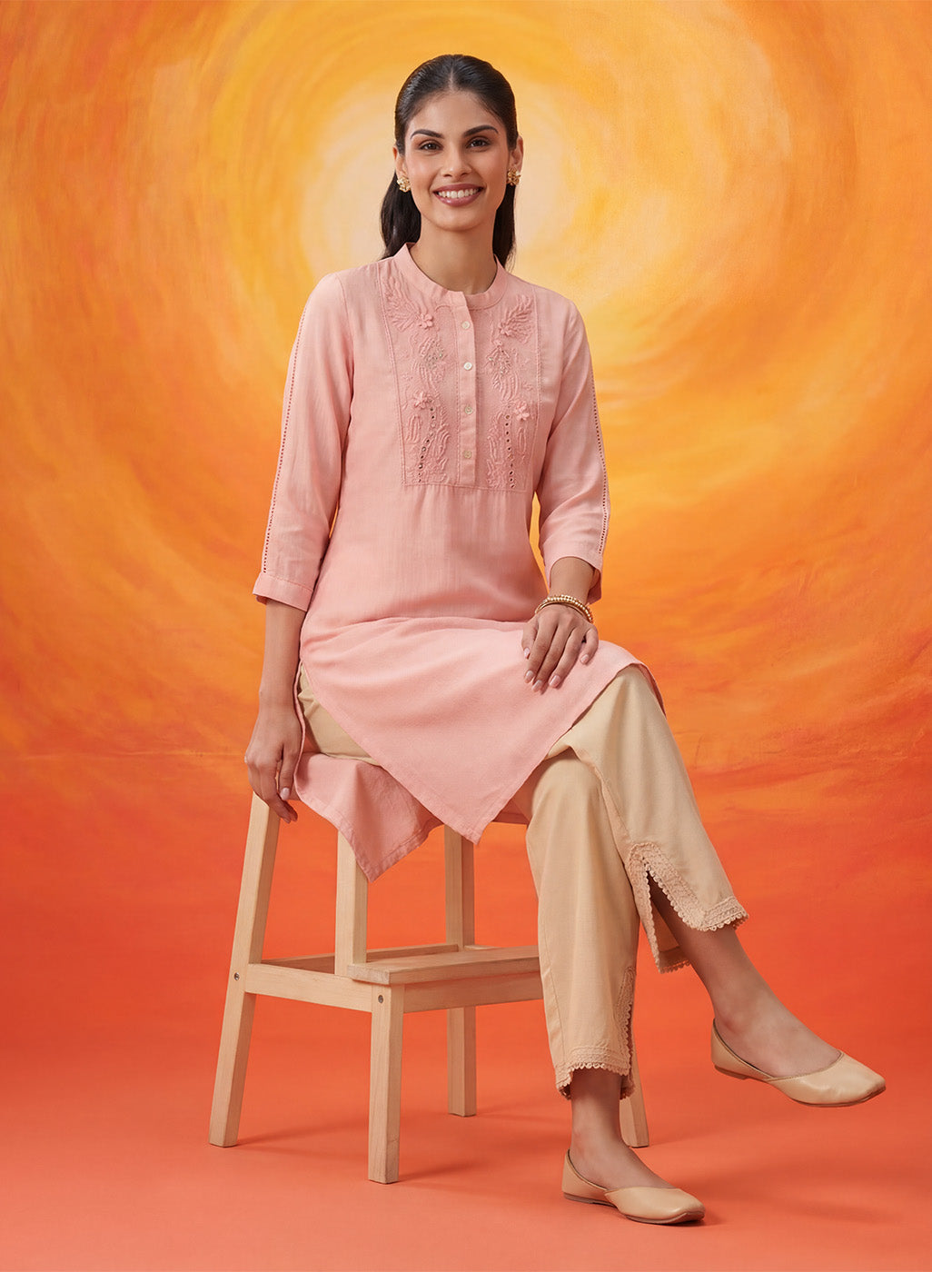 Sehr Baby Pink Embroidered Silk Kurti