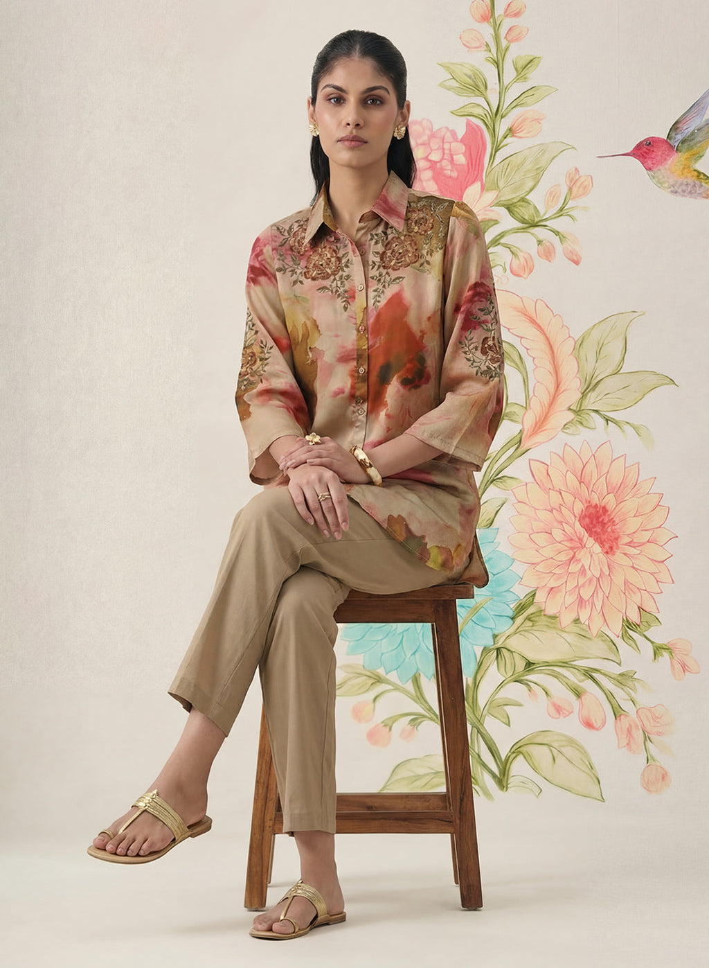 Liz Gold Printed Satin Shirt