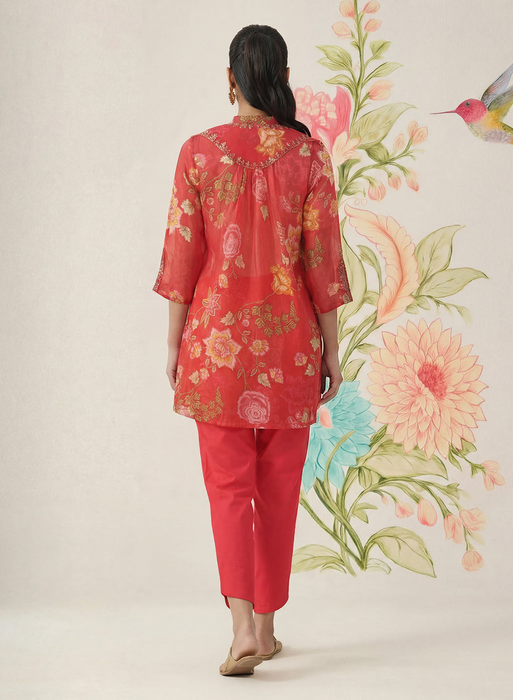 Chandrika Red Floral Printed Cotton Co-ord Set
