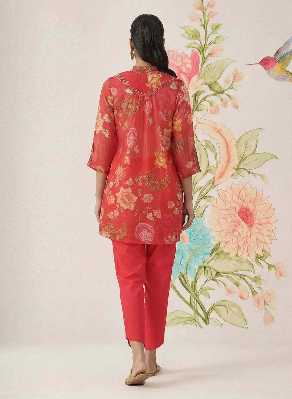 Chandrika Red Floral Printed Cotton Co-ord Set