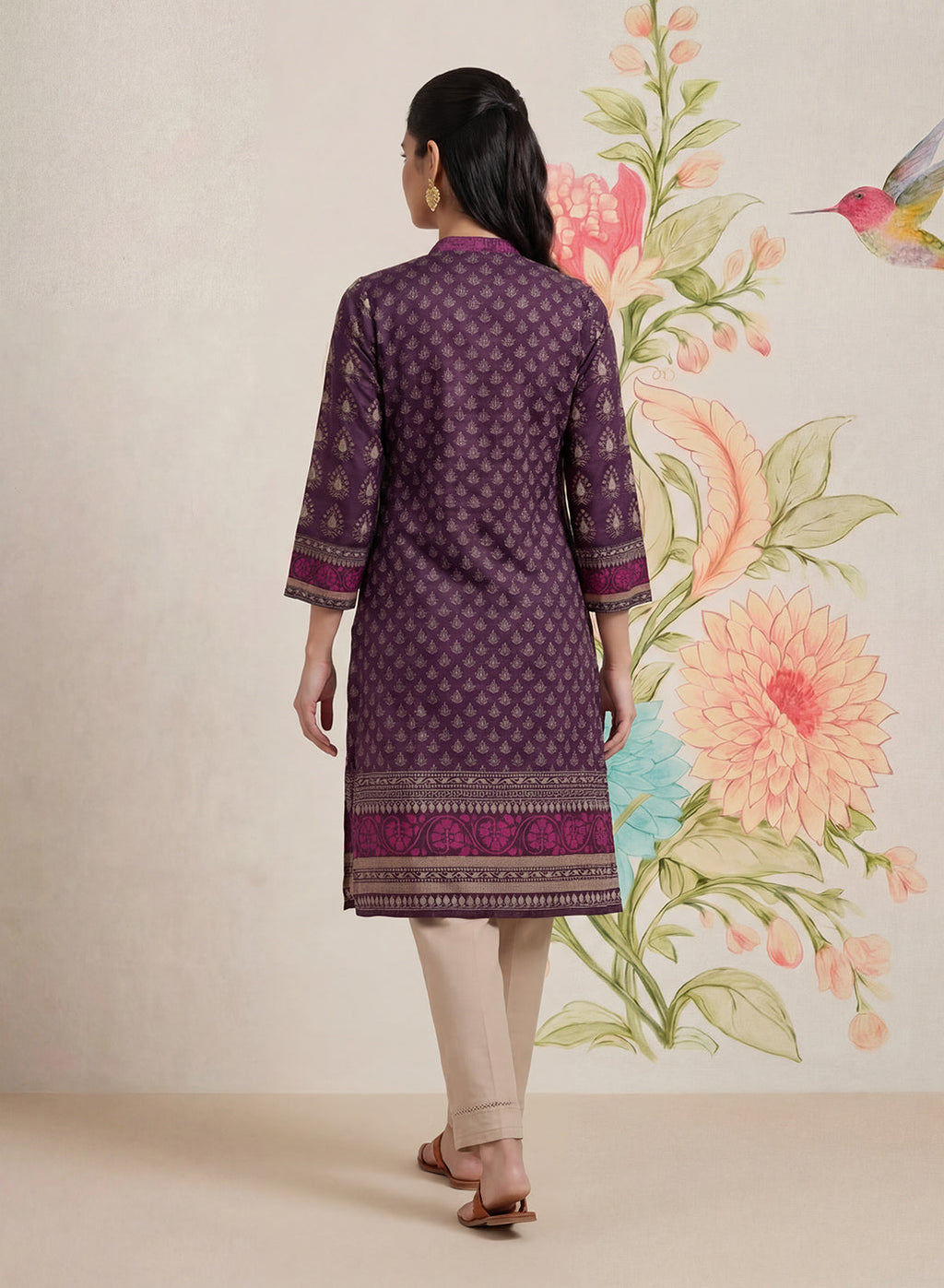 Moor Purple Printed Long Kurta