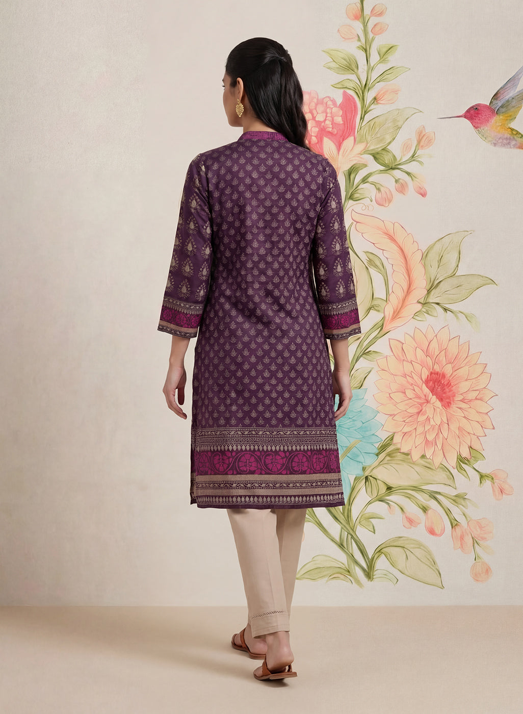 Moor Purple Printed Long Kurta