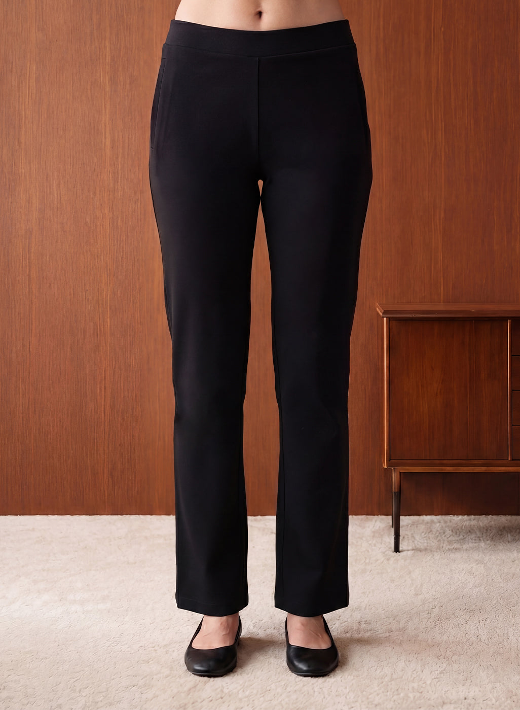 Roma Black Cotton Straight Fit Pant