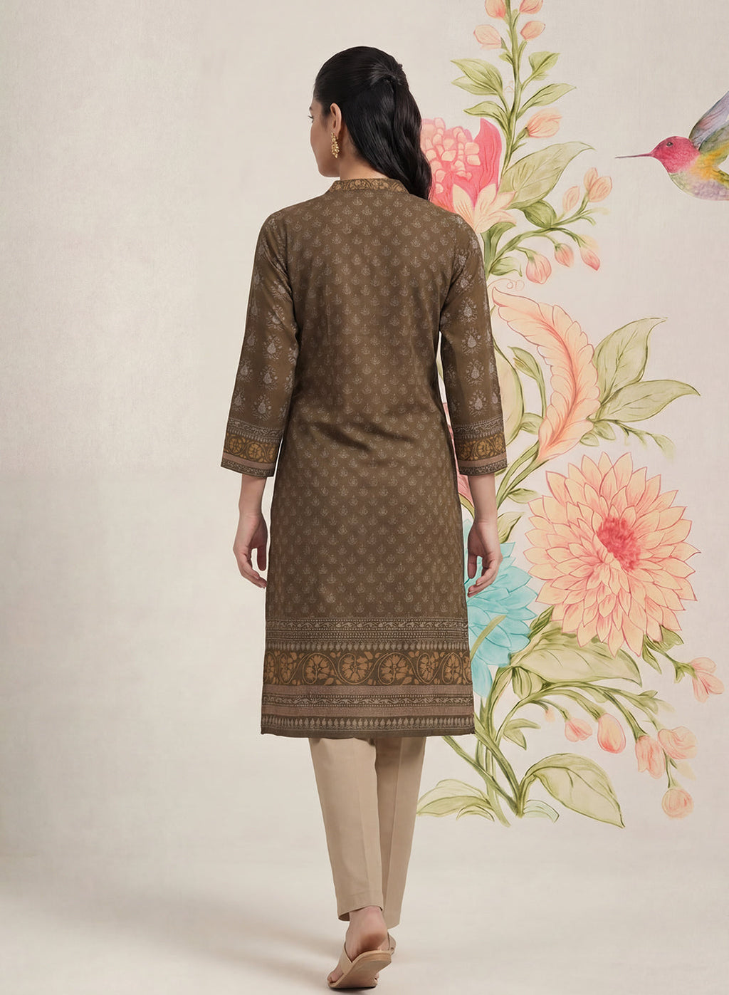Moor Olive Printed Long Kurta