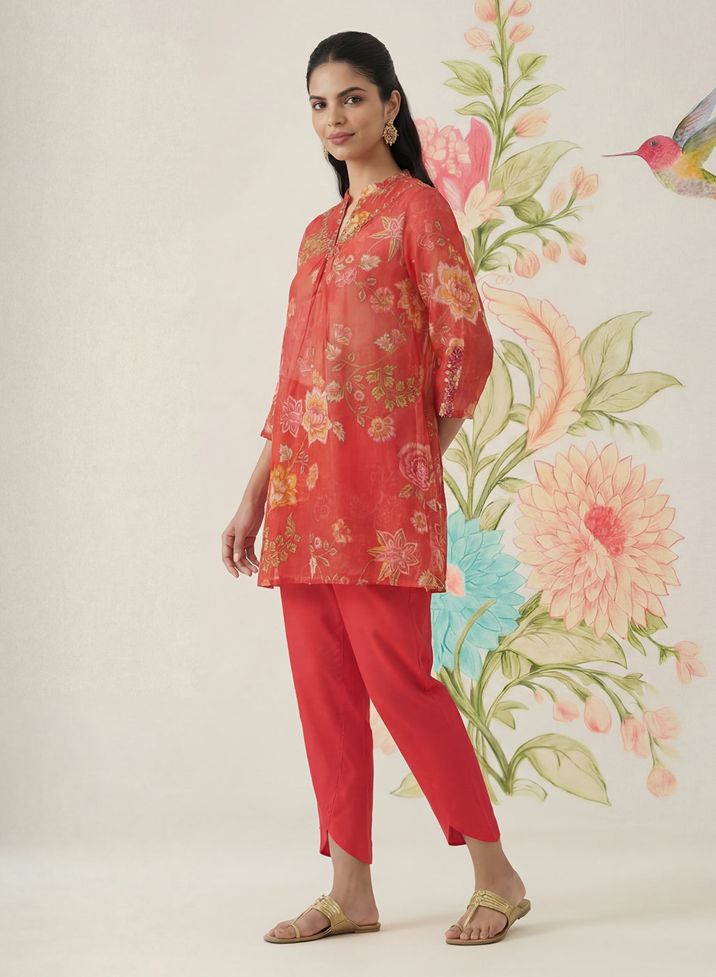Chandrika Red Floral Printed Cotton Co-ord Set