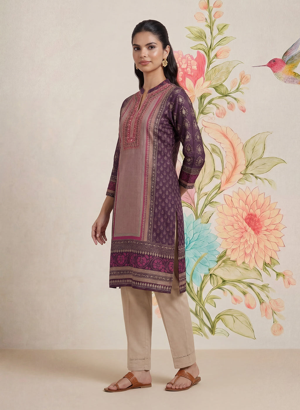 Moor Purple Printed Long Kurta