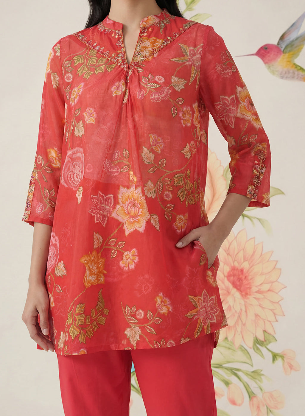 Chandrika Red Floral Printed Cotton Co-ord Set